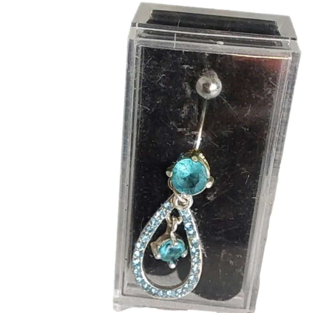 TEARDROP AQUA  DIAMOND ‎ BELLY RING